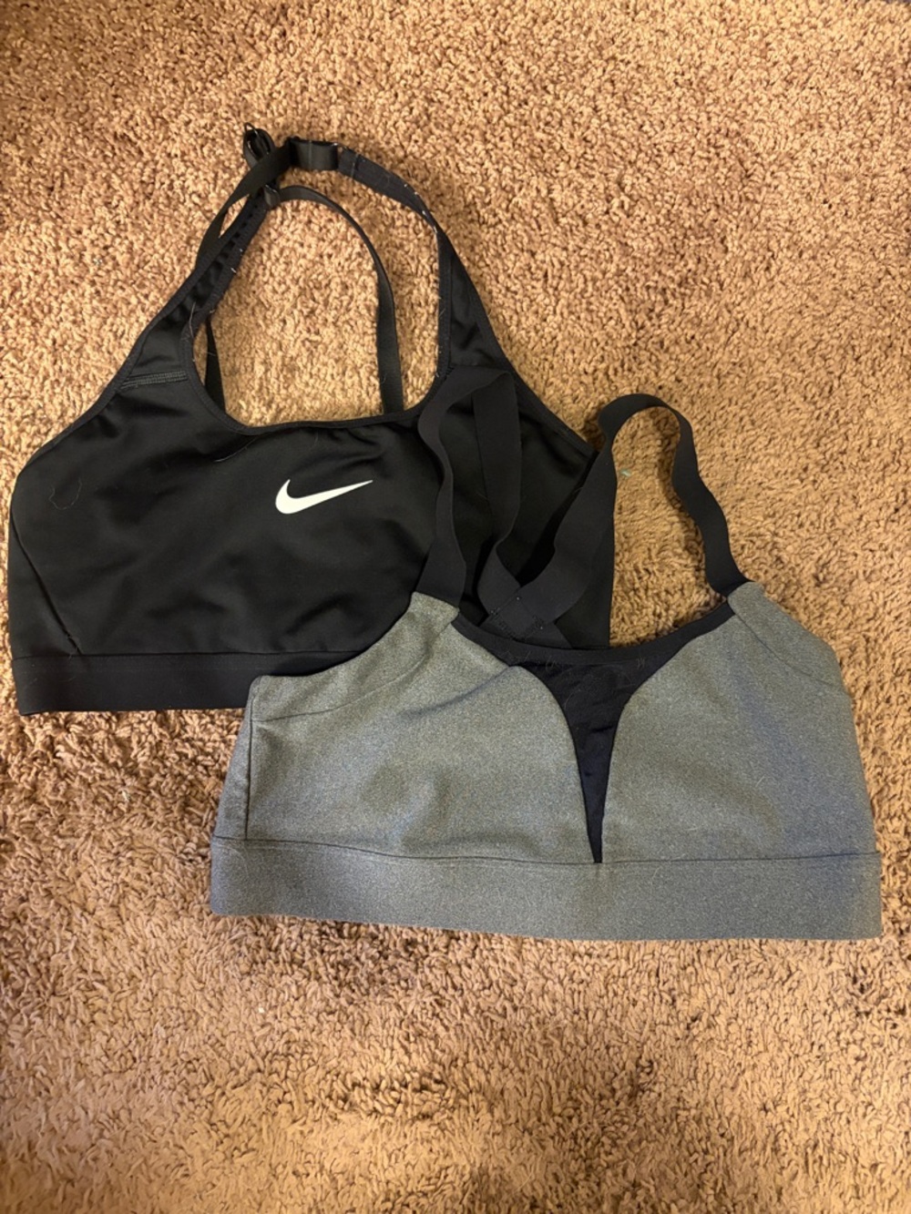 Nike Black & Under Armor Heather Gray Sports Bra Pair